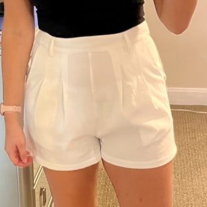 White solid high waisted shorts
